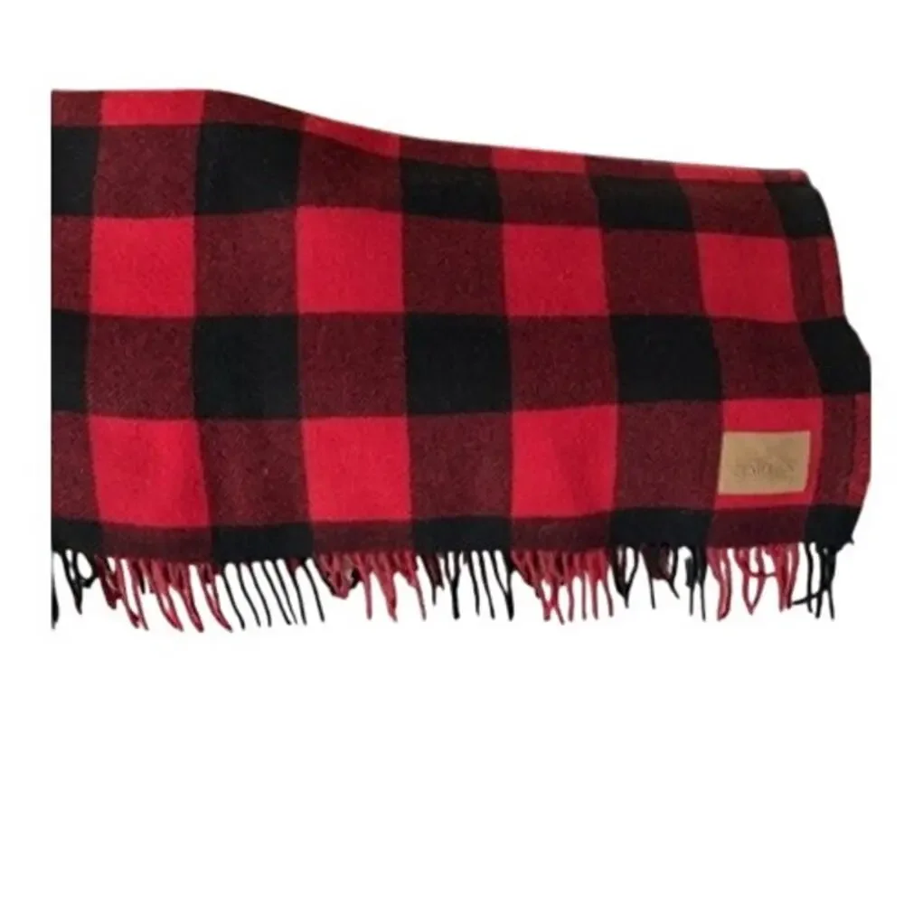 Pendleton Wool Blanket Red Black Buffalo Plaid Fringe Throw Cabin Lodge New